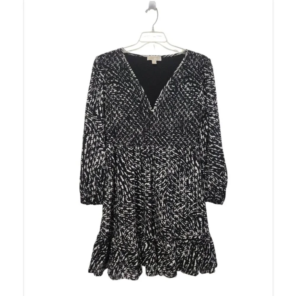 MICHAEL Michael Kors Balloon Sleeve Zebra print smocked eyelet V-neck dress - Picture 4 of 14